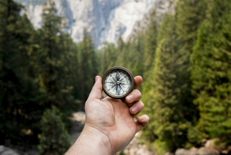 UPSC Mains essay topic Values Are Not What Humanity Is, but What Humanity Ought to Be — compass overlooking a valley
