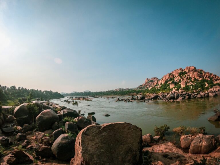 Tungabhadra river flowing through stone hills, illustrating UPSC Mains essay topic Water disputes between States in federal India