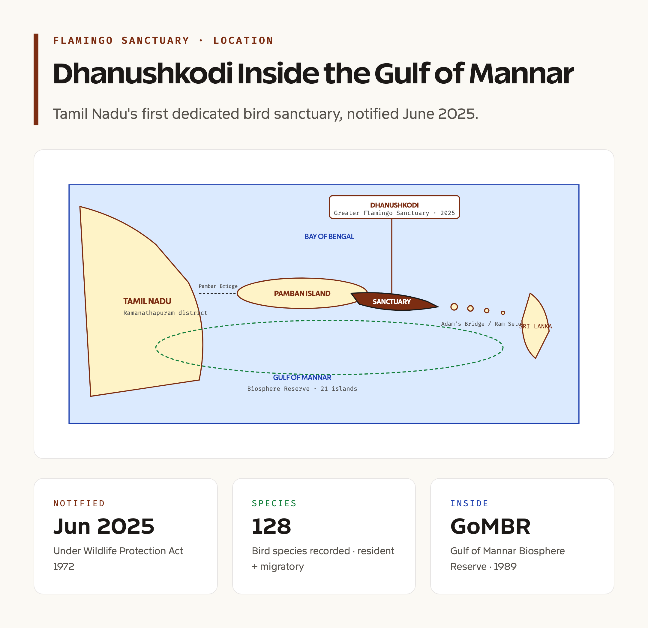 Greater Flamingo Sanctuary: Location and Gulf of Mannar Linkage Map