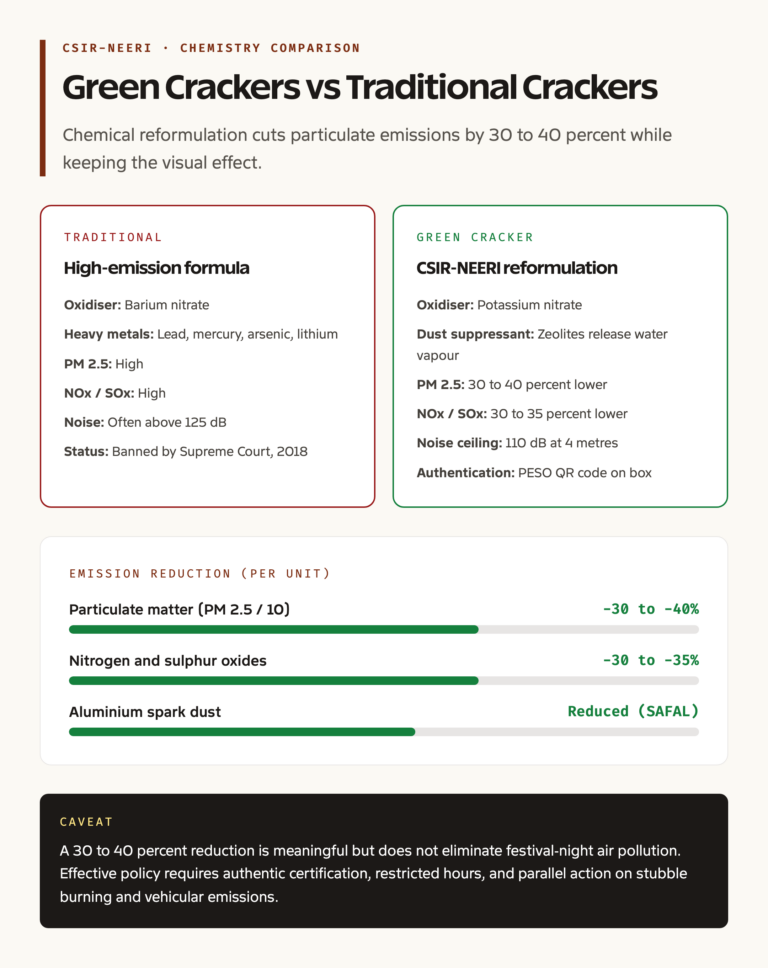 Green fireworks vs traditional crackers chemistry comparison
