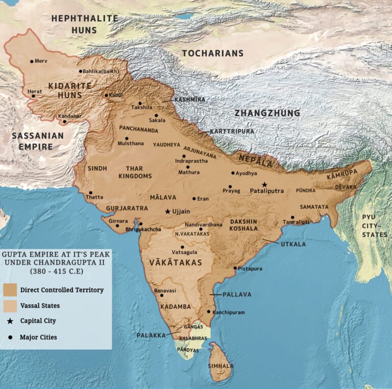 Map of the Gupta Empire at its peak under Chandragupta II