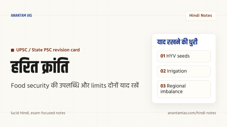 हरित क्रांति — उपलब्धियाँ, सीमाएँ और कृषि संकट — UPSC Hindi notes