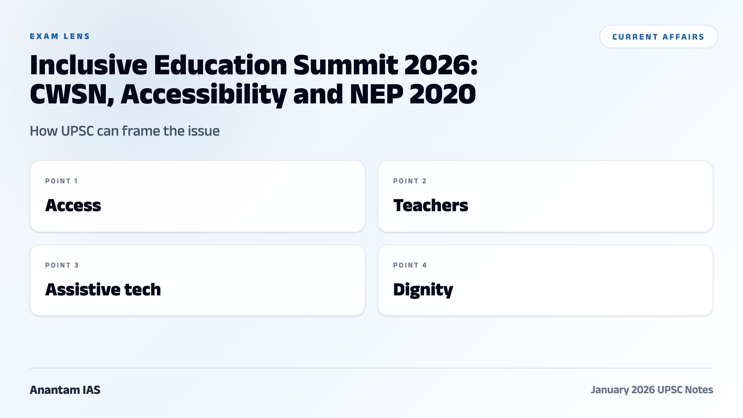 Inclusive Education Summit 2026: CWSN, Accessibility and NEP 2020 exam framework