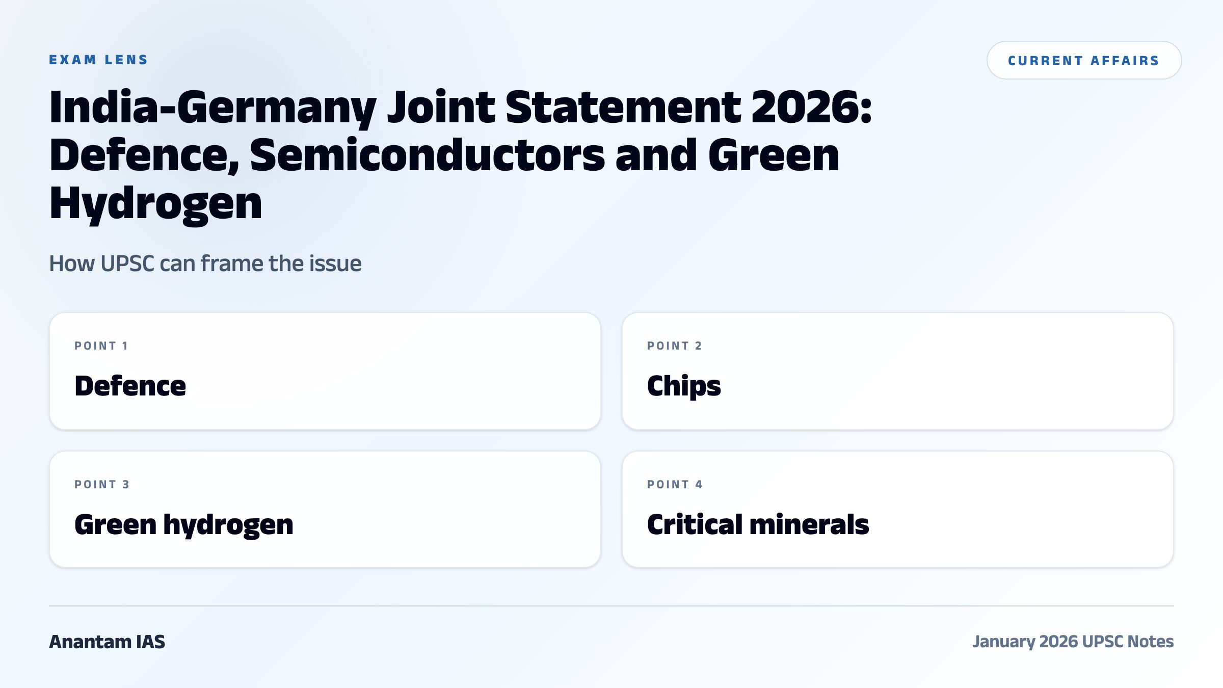 India-Germany Joint Statement 2026: Defence, Semiconductors and Green Hydrogen exam framework