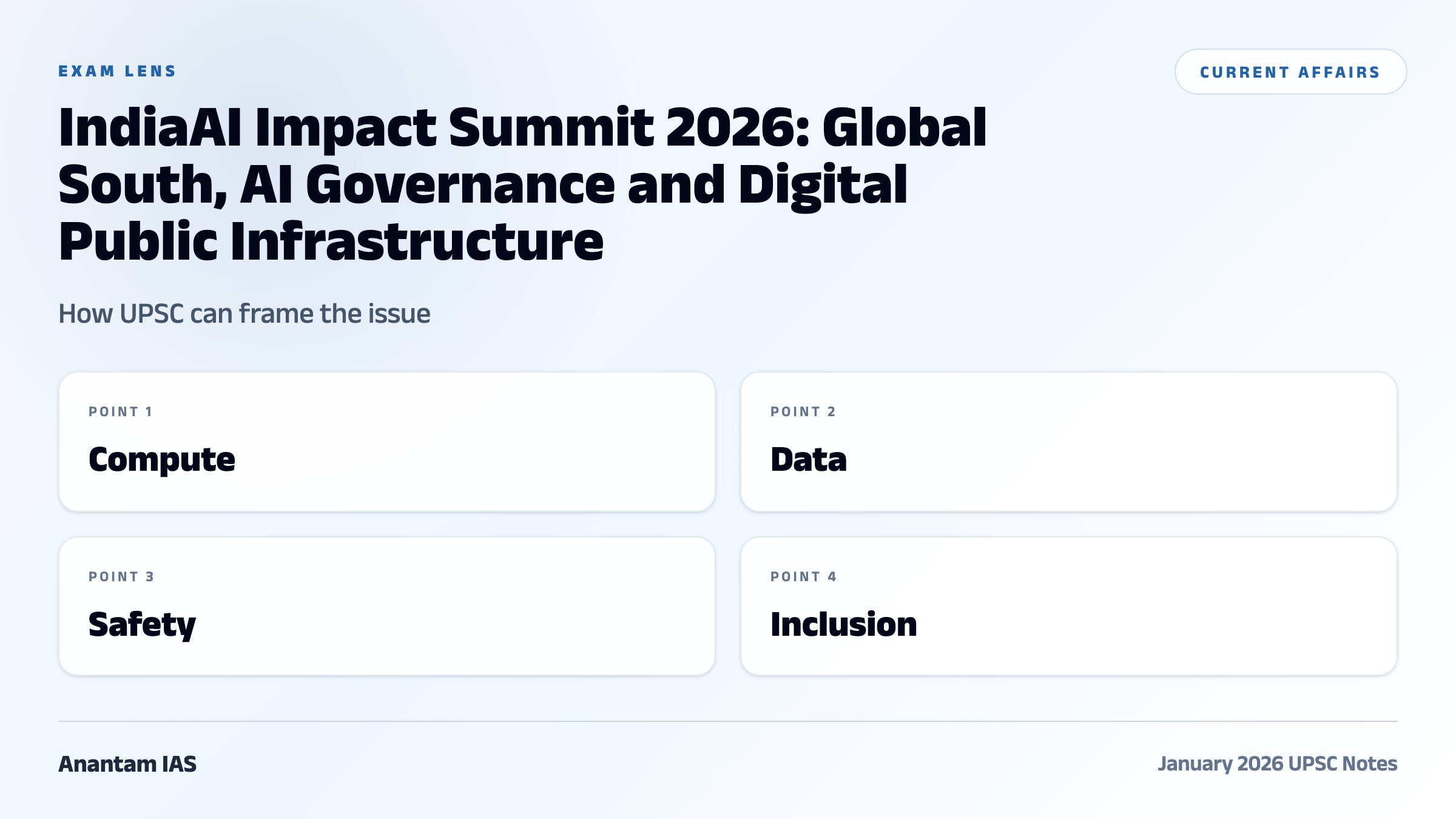 IndiaAI Impact Summit 2026: Global South, AI Governance and Digital Public Infrastructure exam framework