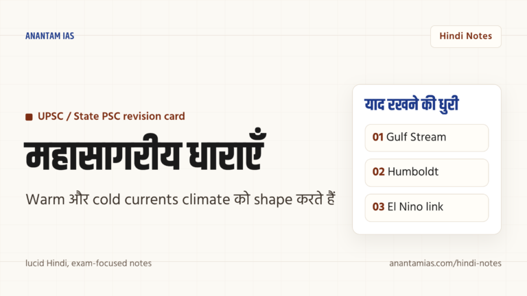 महासागरीय धाराएँ — प्रकार, कारण, प्रभाव और भूगोल नोट्स — UPSC Hindi notes