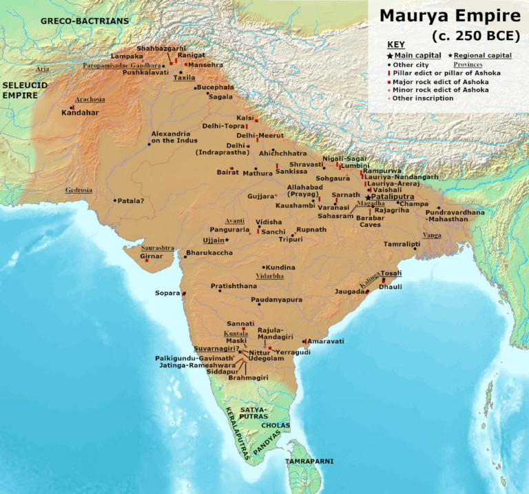 Map of the Mauryan Empire under Ashoka, c. 250 BCE