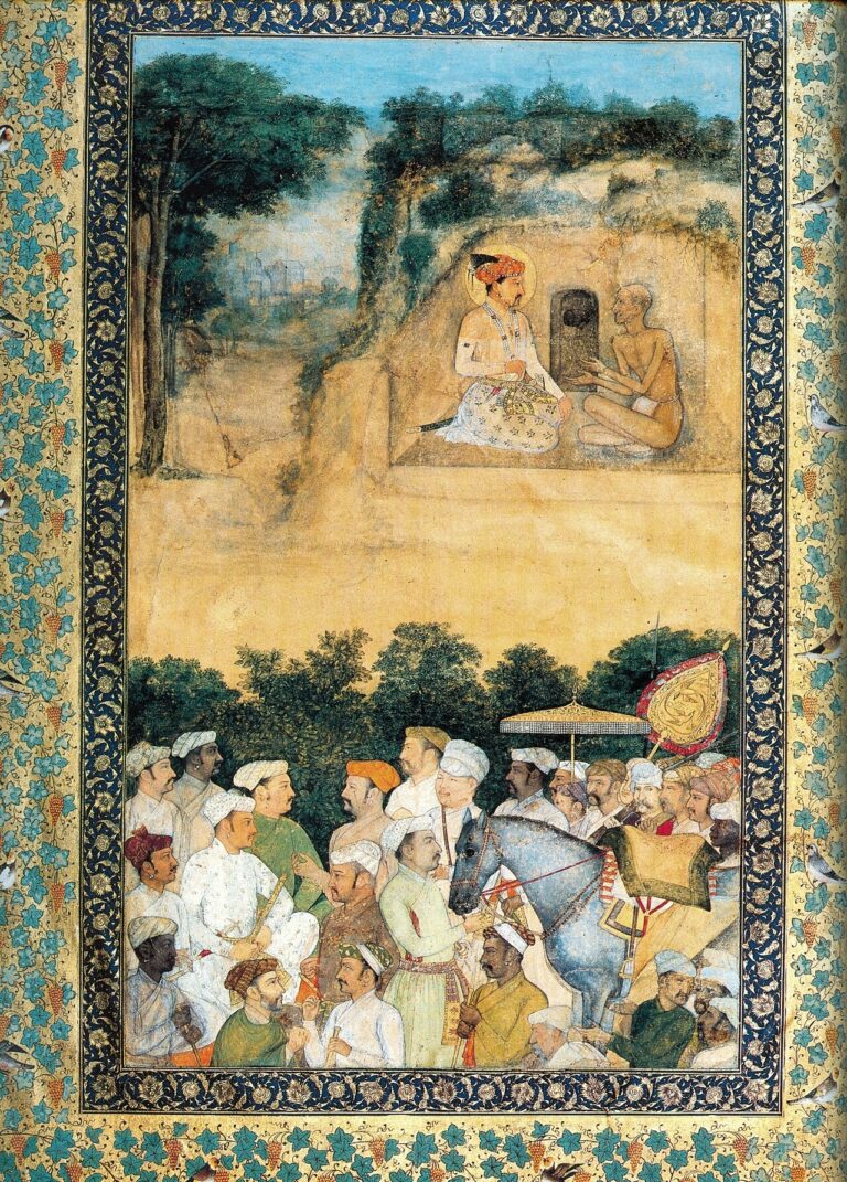 Mughal painting — Jahangir visiting ascetic Jadrup, c.1616–20, Govardhan, Musée Guimet