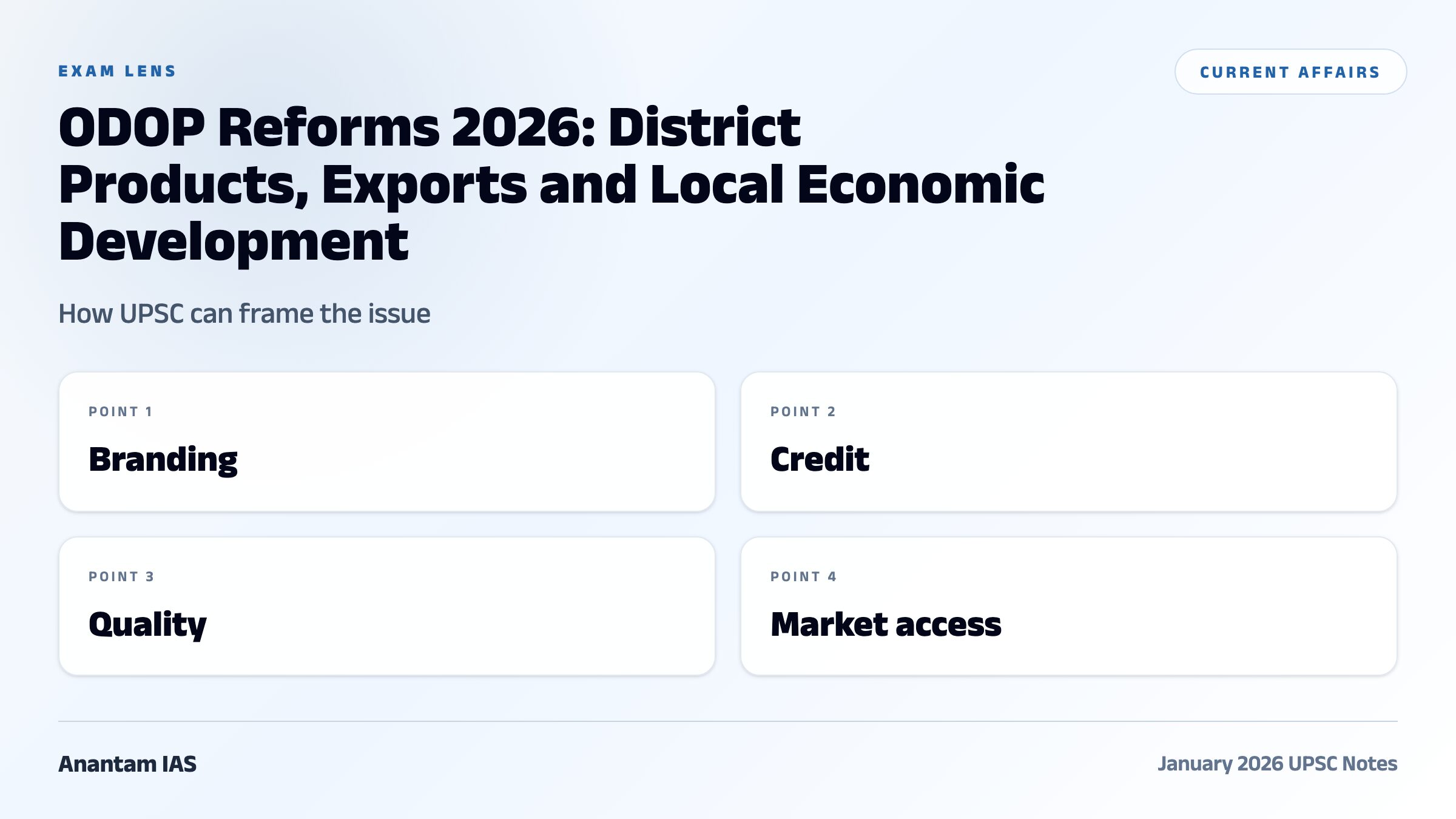 ODOP Reforms 2026: District Products, Exports and Local Economic Development exam framework