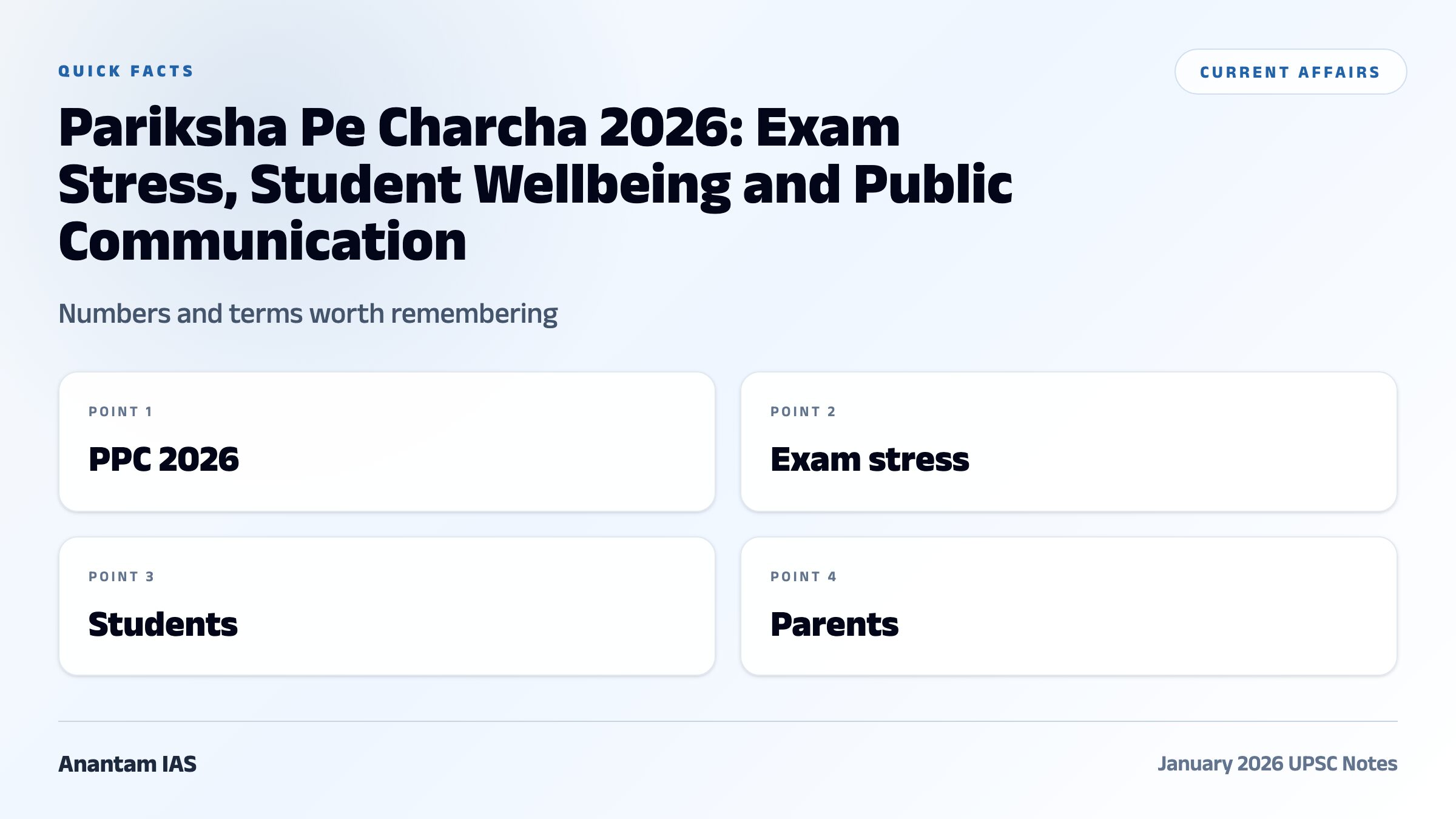 Pariksha Pe Charcha 2026: Exam Stress, Student Wellbeing and Public Communication quick facts