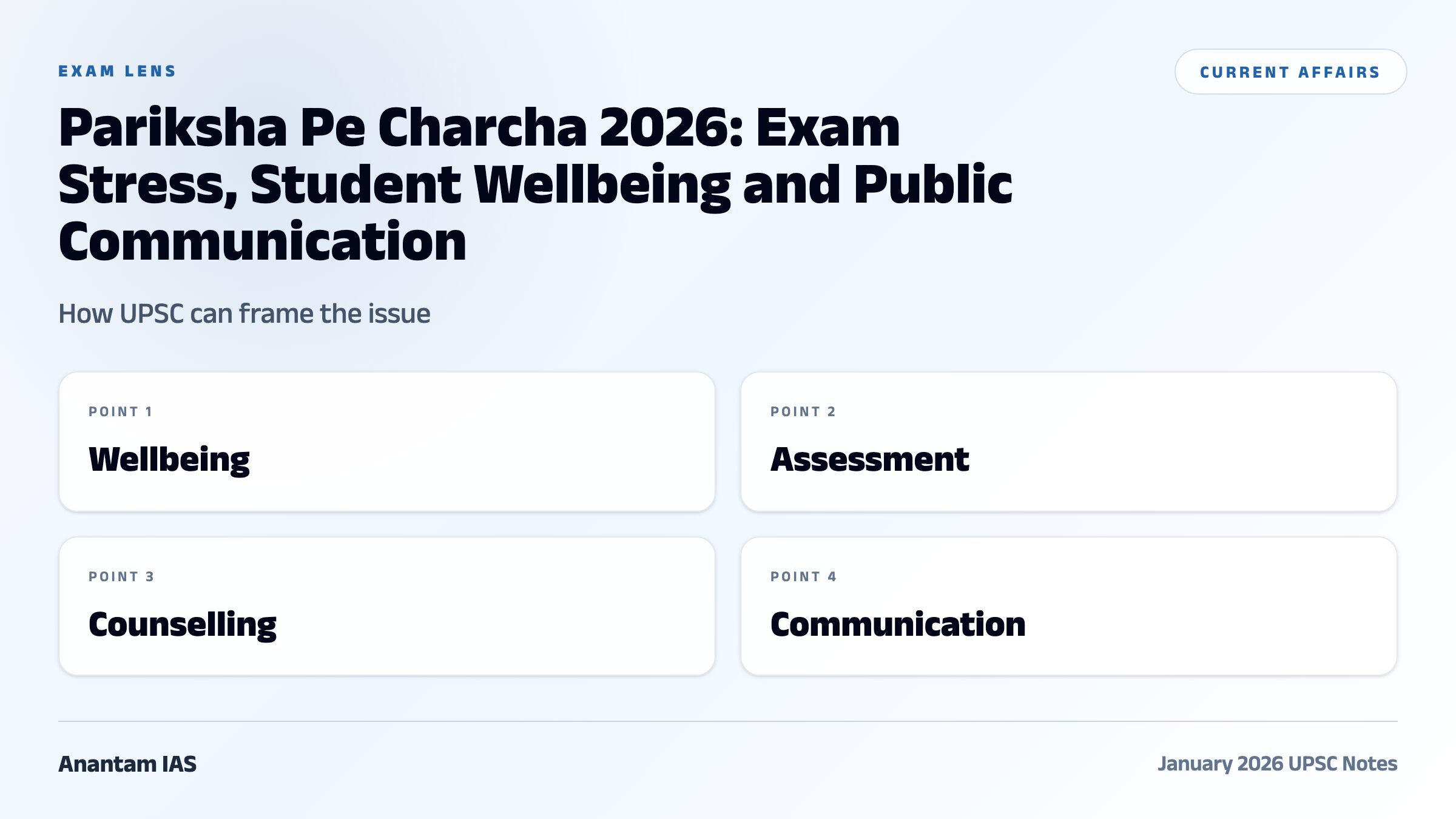Pariksha Pe Charcha 2026: Exam Stress, Student Wellbeing and Public Communication exam framework