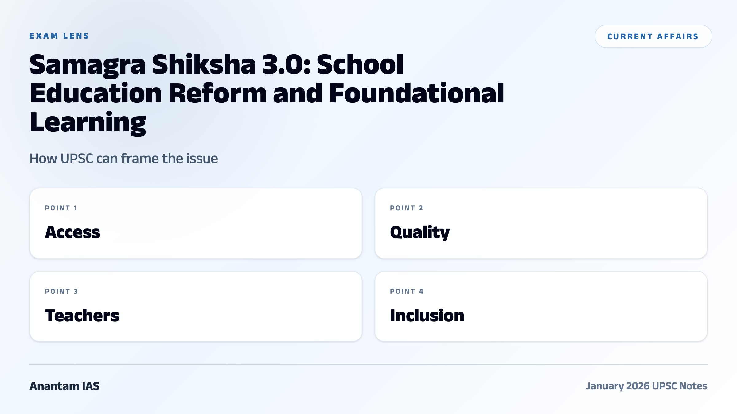 Samagra Shiksha 3.0: School Education Reform and Foundational Learning exam framework
