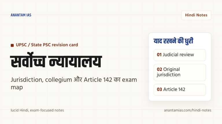 भारत का सर्वोच्च न्यायालय — अधिकार क्षेत्र, कॉलेजियम और अनुच्छेद 142 — UPSC Hindi notes