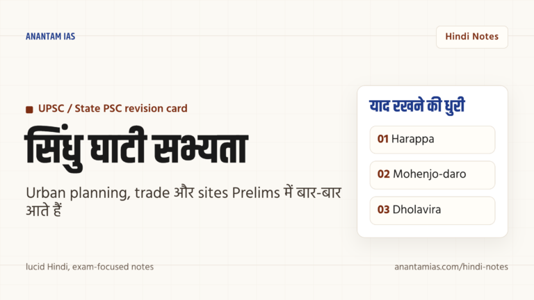 सिंधु घाटी सभ्यता — विशेषताएँ, नगर, स्थल और परीक्षा नोट्स — UPSC Hindi notes
