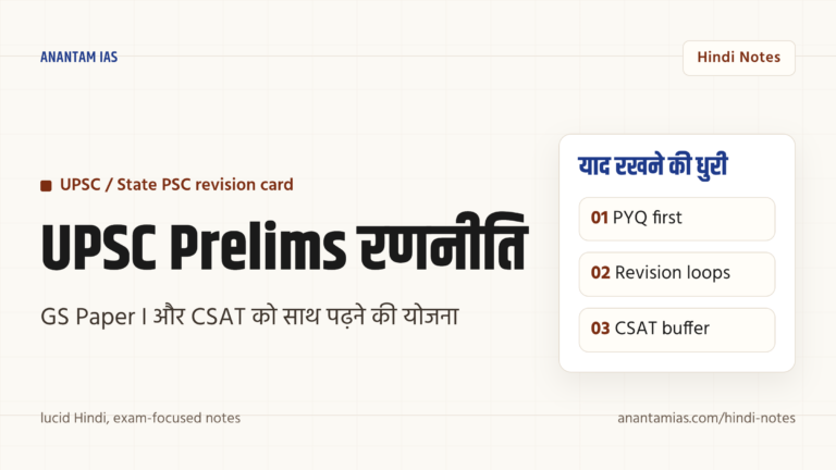 संघ लोक सेवा आयोग (UPSC) प्रारंभिक परीक्षा रणनीति 2026 — सामान्य अध्ययन और सीसैट की तैयारी कैसे करें — UPSC Hindi notes