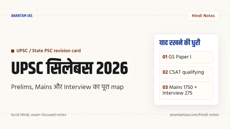 संघ लोक सेवा आयोग (UPSC) सिलेबस 2026 — प्रारंभिक, मुख्य परीक्षा और साक्षात्कार की पूरी जानकारी — UPSC Hindi notes