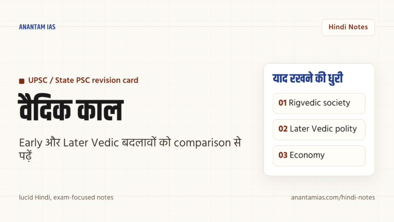 वैदिक काल — प्रारंभिक और उत्तर वैदिक समाज, अर्थव्यवस्था और धर्म — UPSC Hindi notes