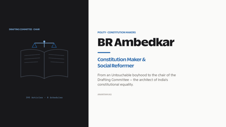 Portrait-free editorial cover for BR Ambedkar — Constitution maker and social reformer