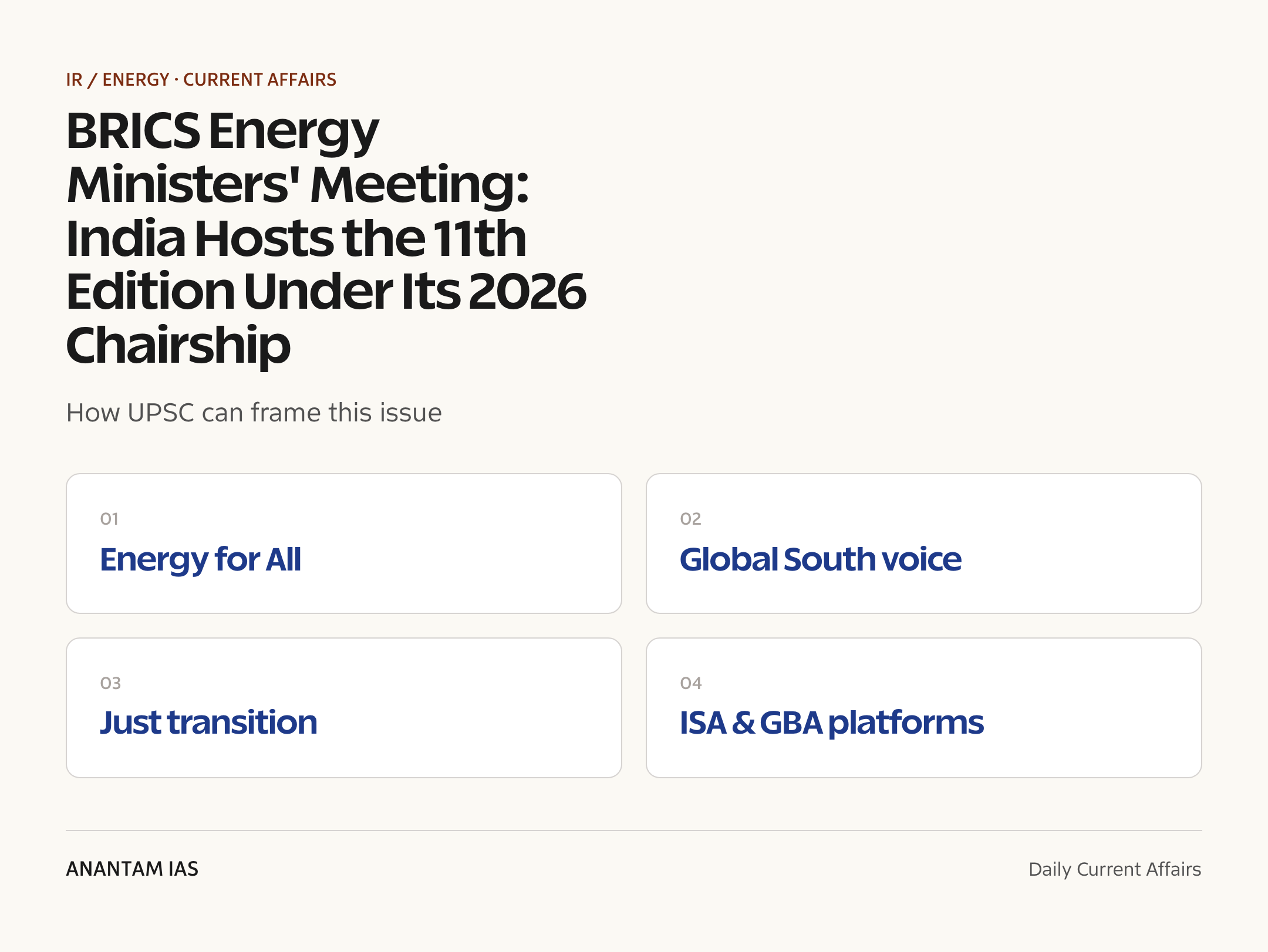 BRICS Energy Ministers' Meeting: India Hosts the 11th Edition Under Its 2026 Chairship — exam lens