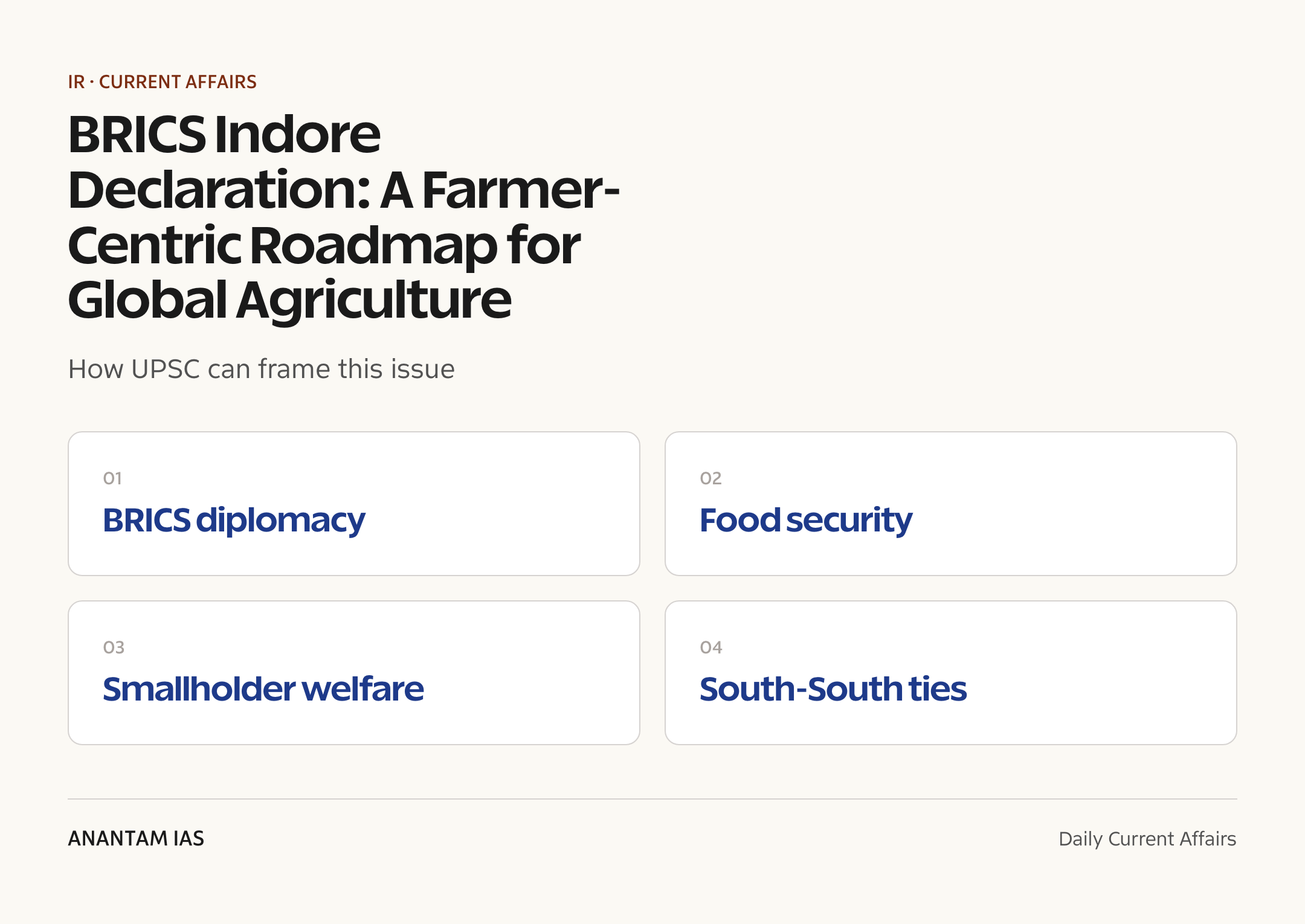 BRICS Indore Declaration: A Farmer-Centric Roadmap for Global Agriculture — exam lens