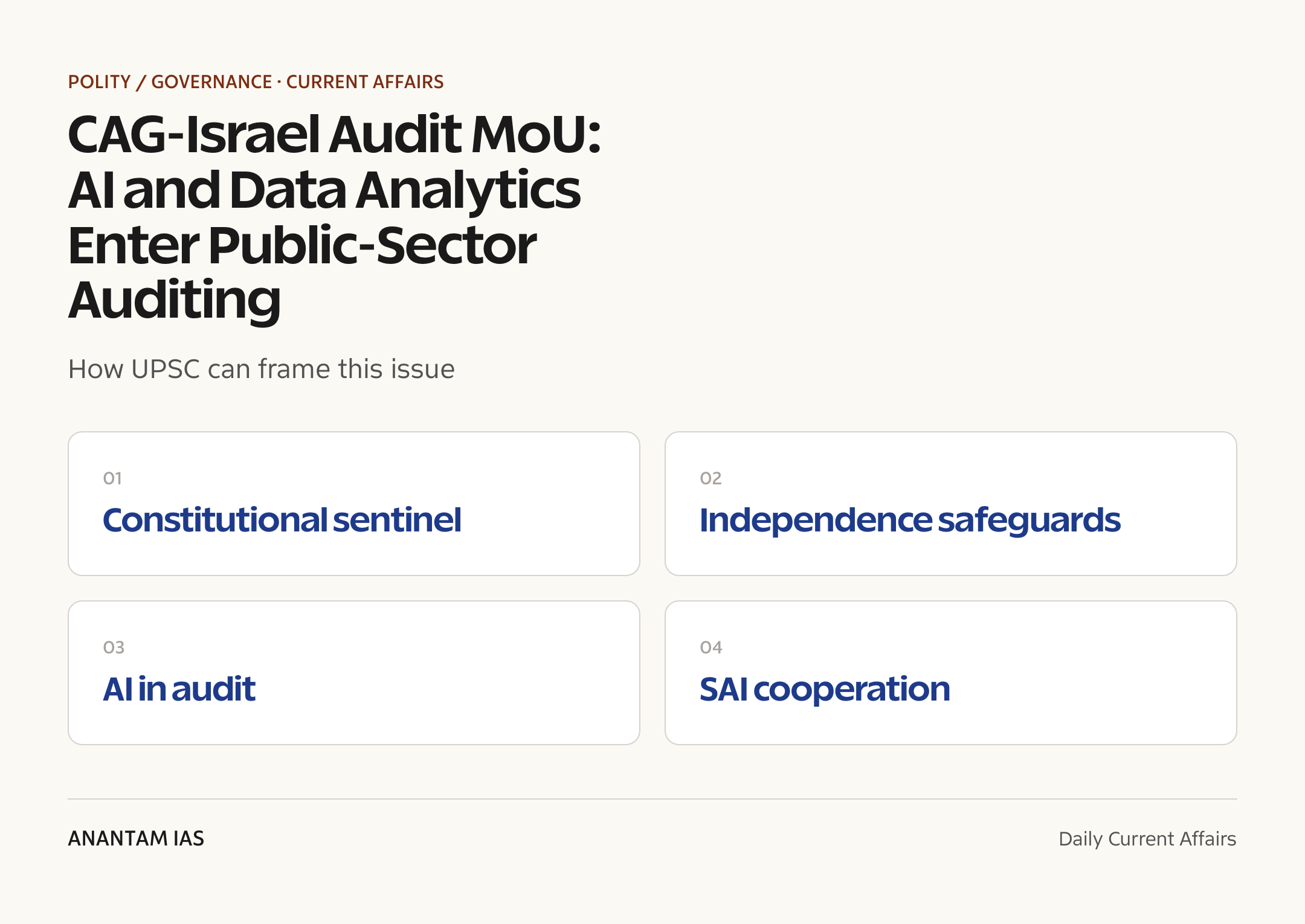 CAG-Israel Audit MoU: AI and Data Analytics Enter Public-Sector Auditing — exam lens