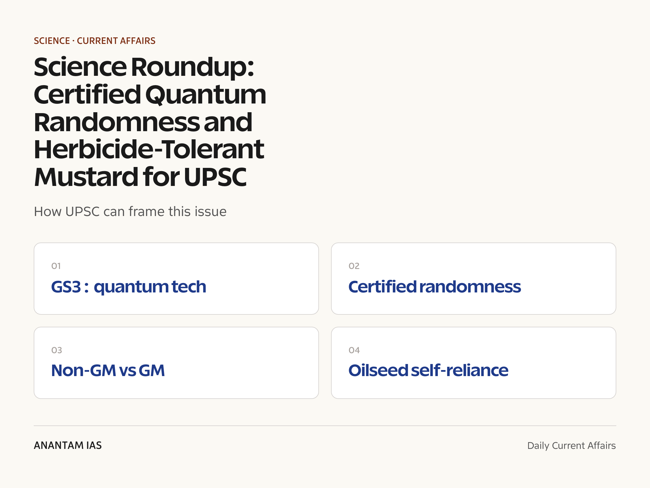 Science Roundup: Certified Quantum Randomness and Herbicide-Tolerant Mustard for UPSC — exam lens
