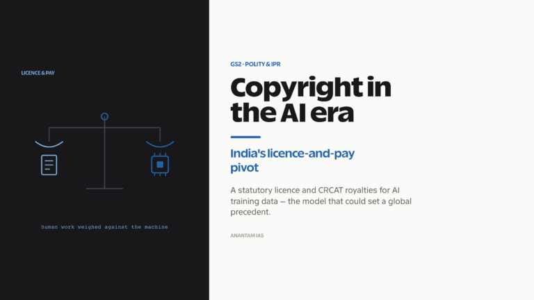 Copyright in the AI era: India's licence-and-pay pivot with a statutory licence and CRCAT royalties.