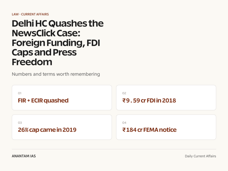 Delhi HC Quashes the NewsClick Case: Foreign Funding, FDI Caps and Press Freedom graphic 1 for UPSC current affairs