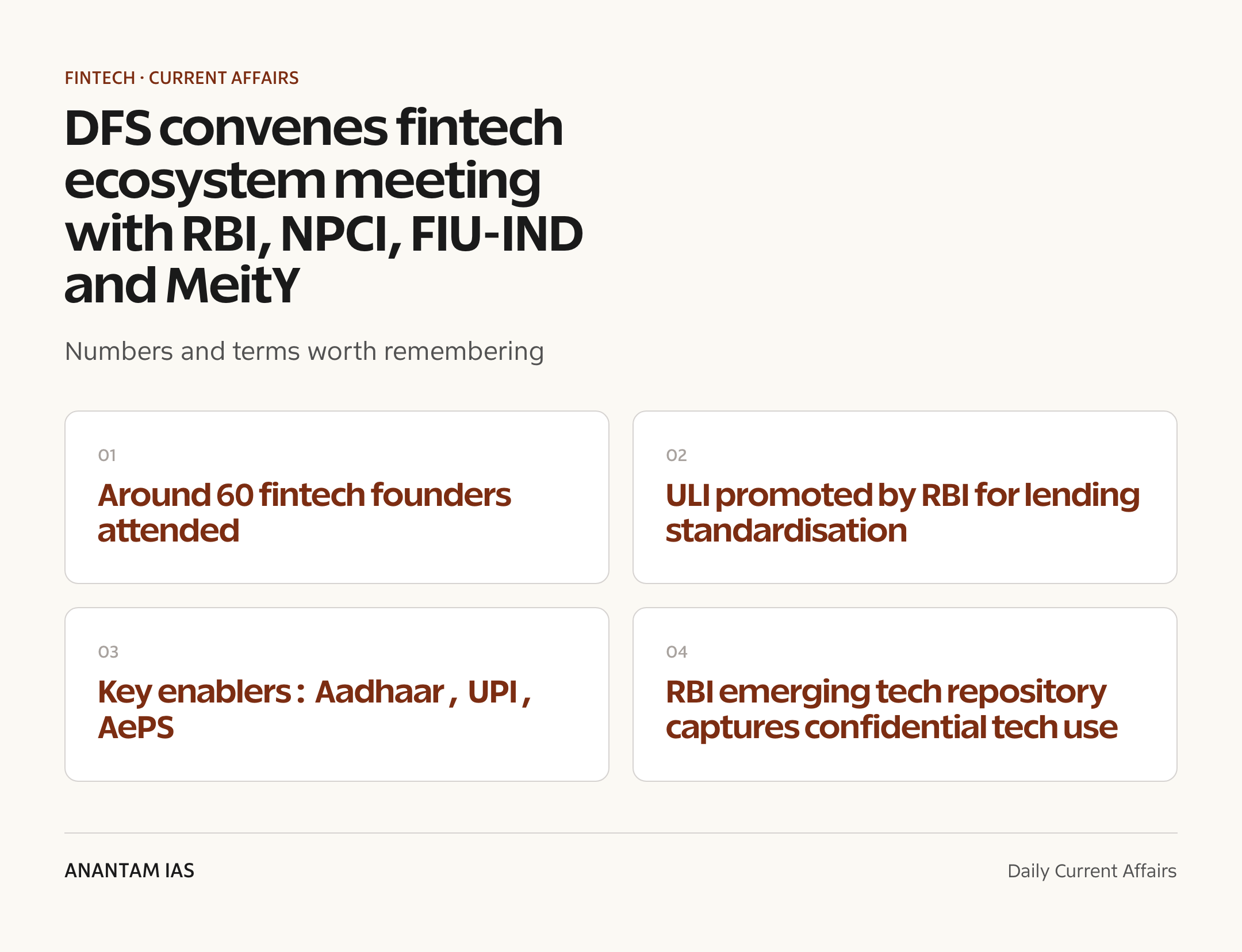 DFS convenes fintech ecosystem meeting with RBI, NPCI, FIU-IND and MeitY — quick facts