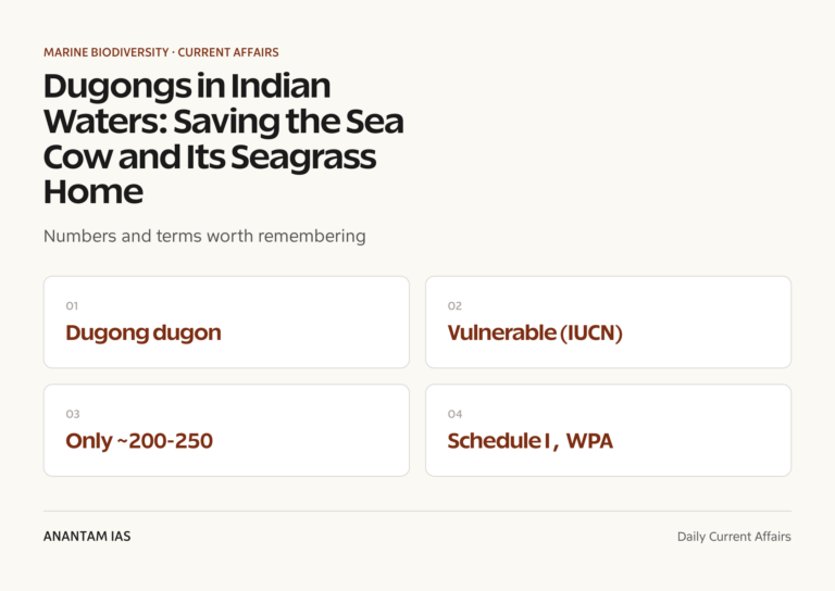 Dugongs in Indian Waters: Saving the Sea Cow and Its Seagrass Home graphic 1 for UPSC current affairs