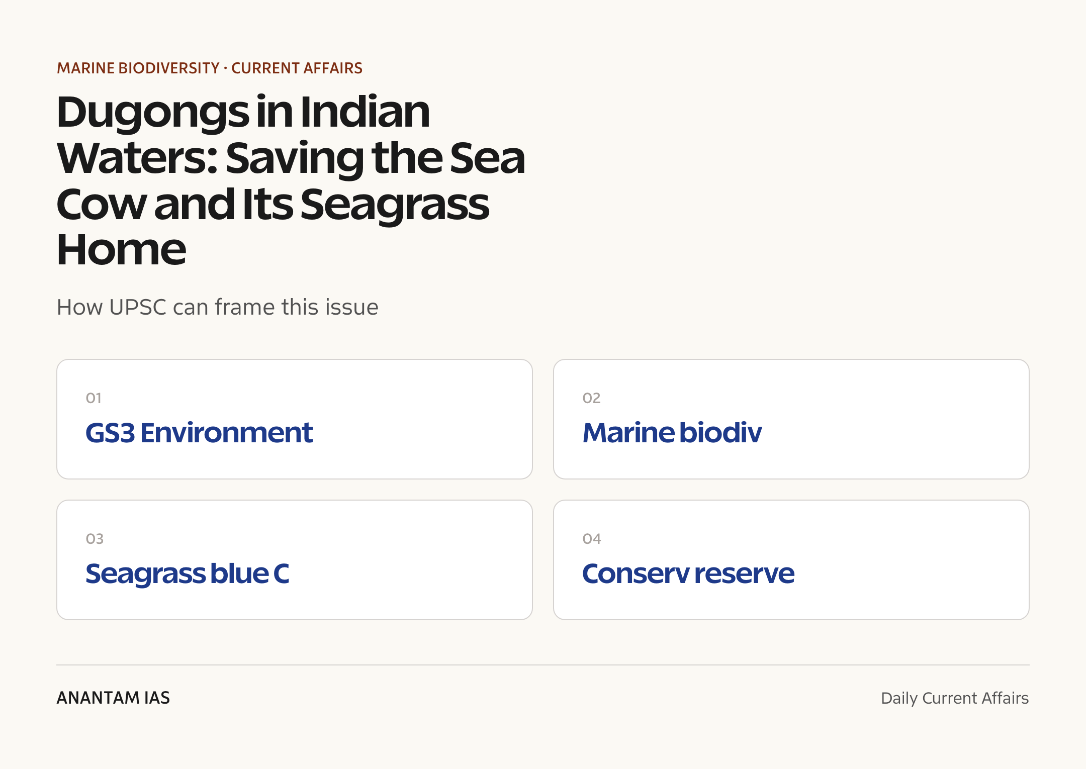Dugongs in Indian Waters: Saving the Sea Cow and Its Seagrass Home — exam lens