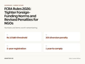 FCRA Rules 2026: Tighter Foreign-Funding Norms and Revised Penalties for NGOs graphic 1 for UPSC current affairs