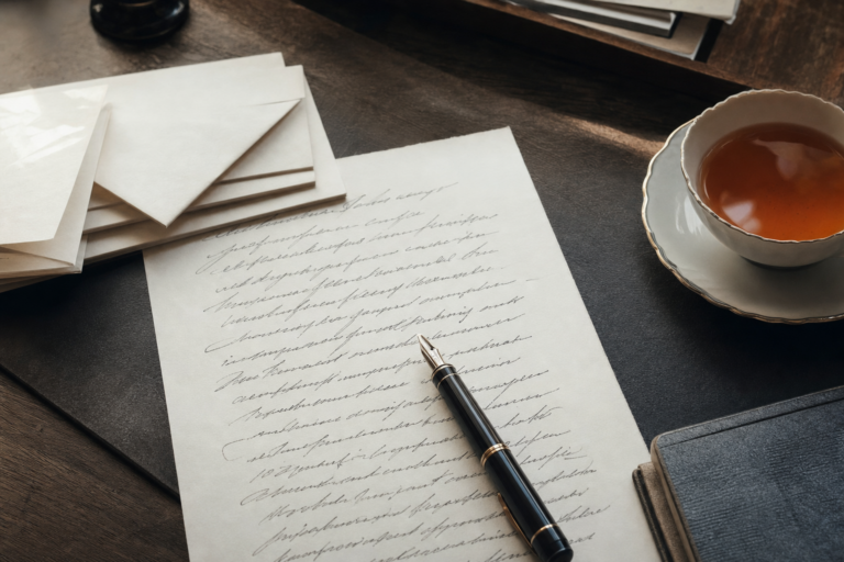 UPSC essay writing — fountain pen on a handwritten page