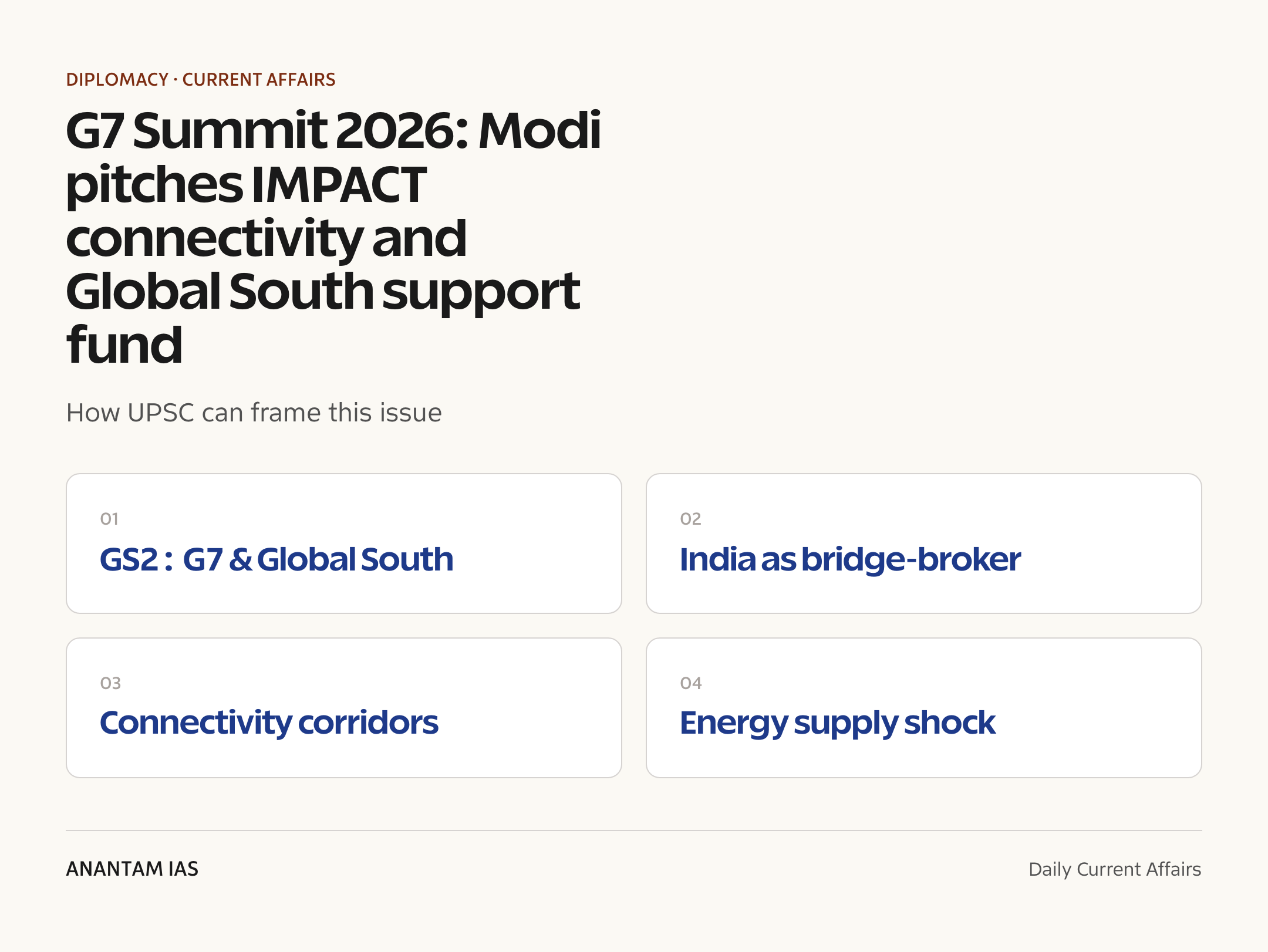 G7 Summit 2026: Modi pitches IMPACT connectivity and Global South support fund — exam lens