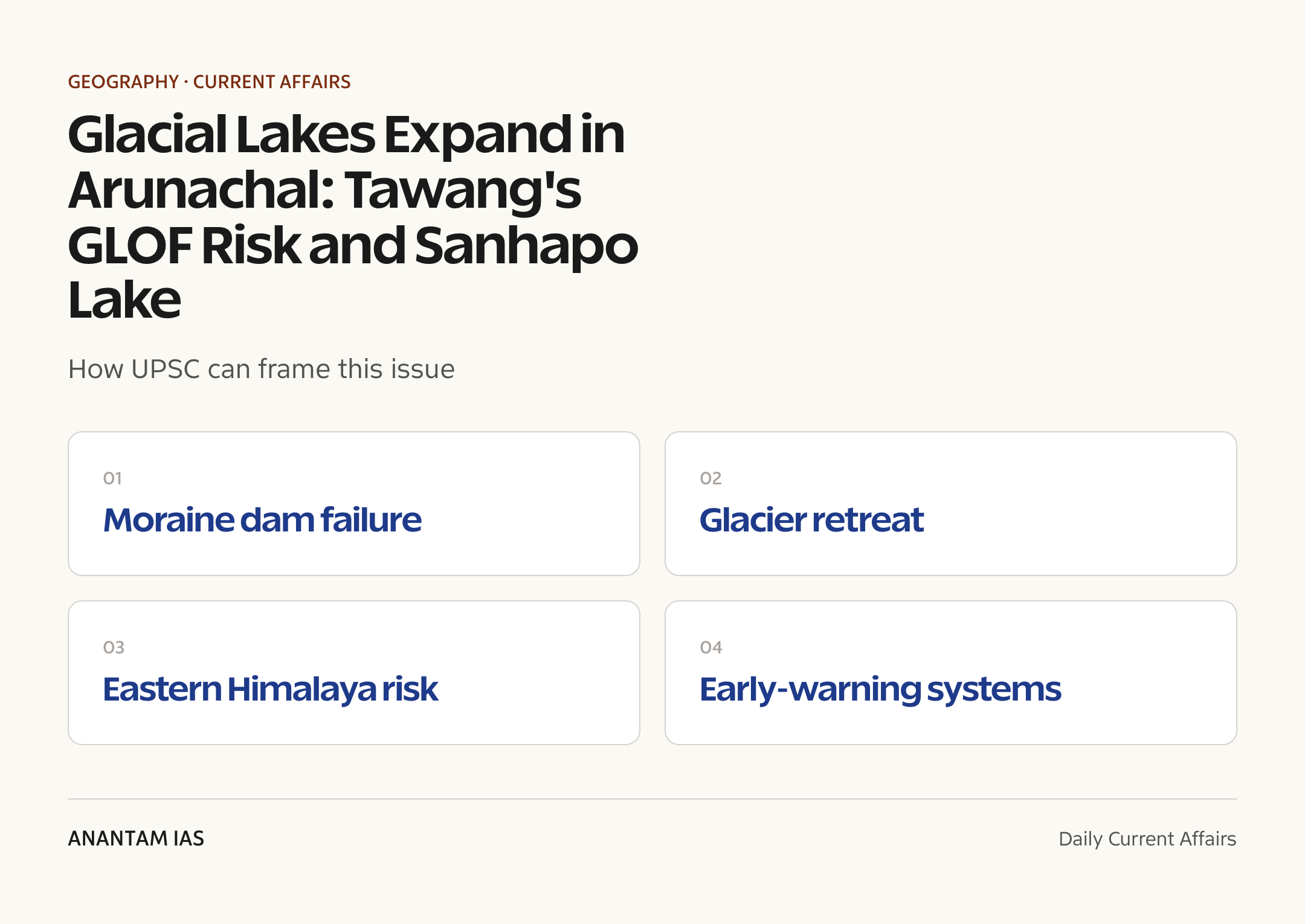 Glacial Lakes Expand in Arunachal: Tawang's GLOF Risk and Sanhapo Lake — exam lens