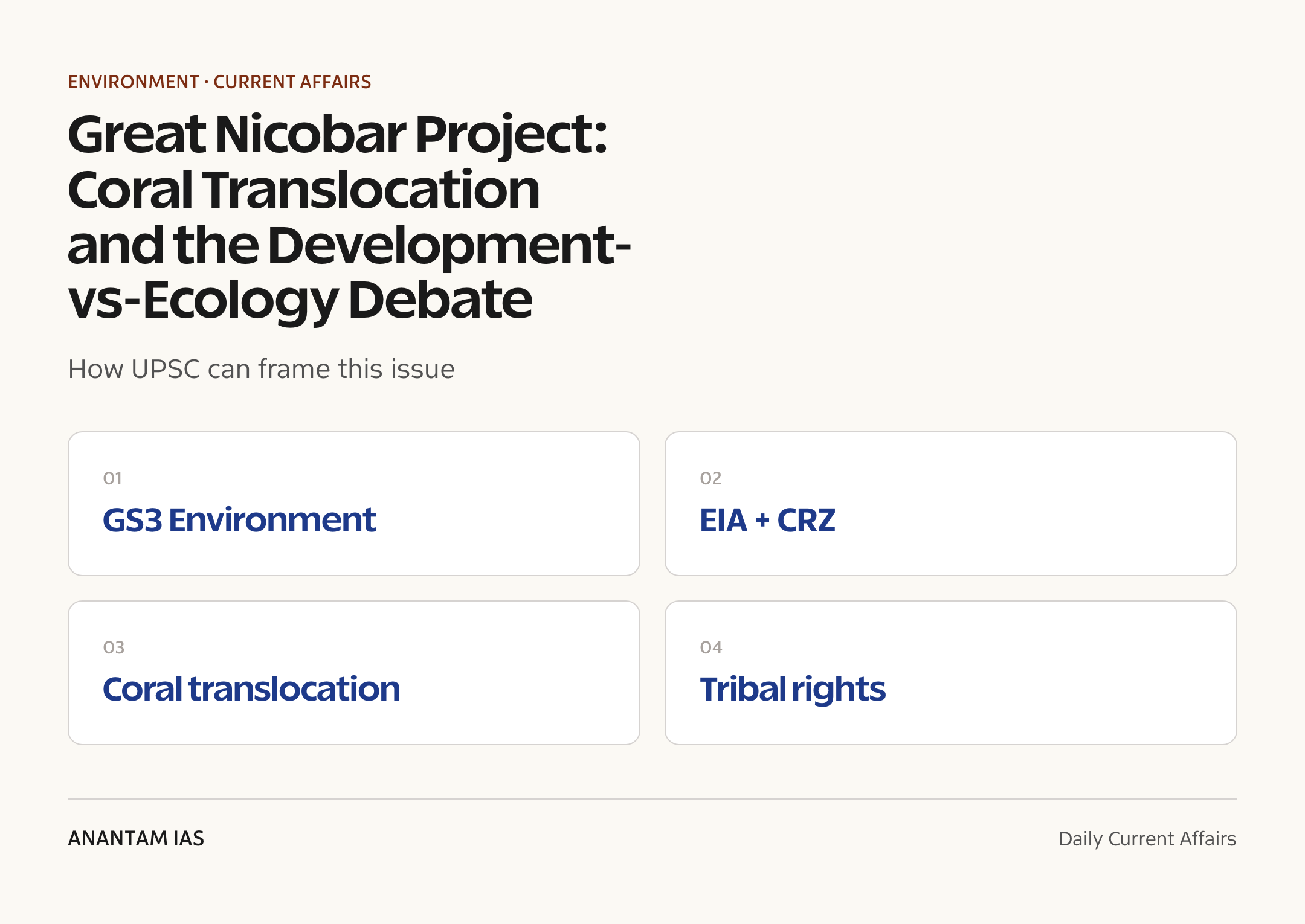 Great Nicobar Project: Coral Translocation and the Development-vs-Ecology Debate — exam lens