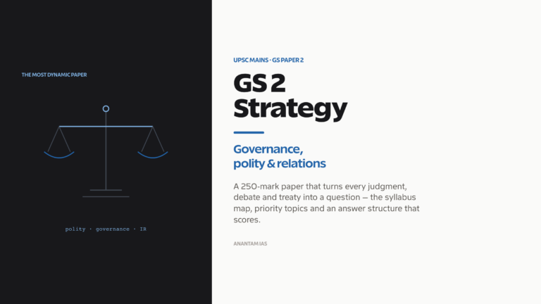 UPSC Mains General Studies Paper 2 strategy covering governance, polity, constitution and international relations.