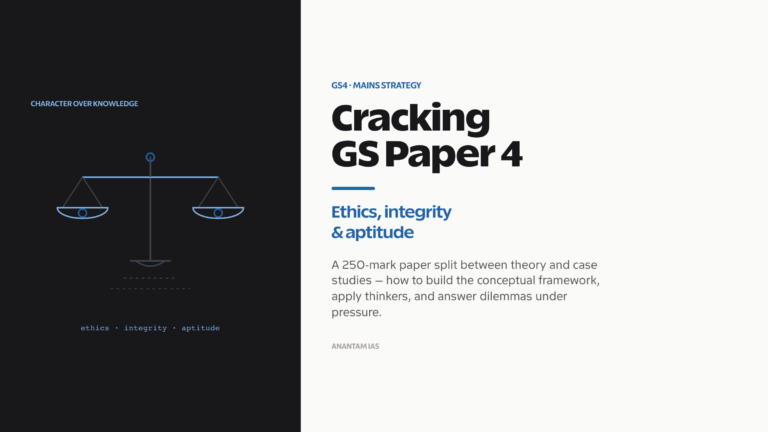 UPSC Mains General Studies Paper 4 strategy covering ethics, integrity, aptitude, thinkers and case studies.