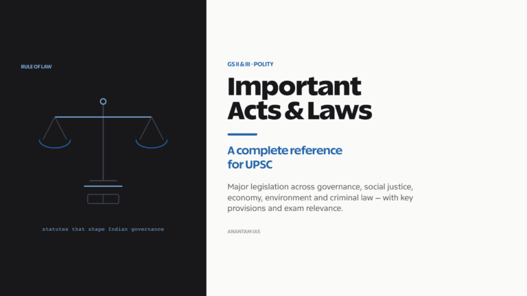 Important acts and laws for UPSC: landmark legislation across rights, environment, criminal law and governance.
