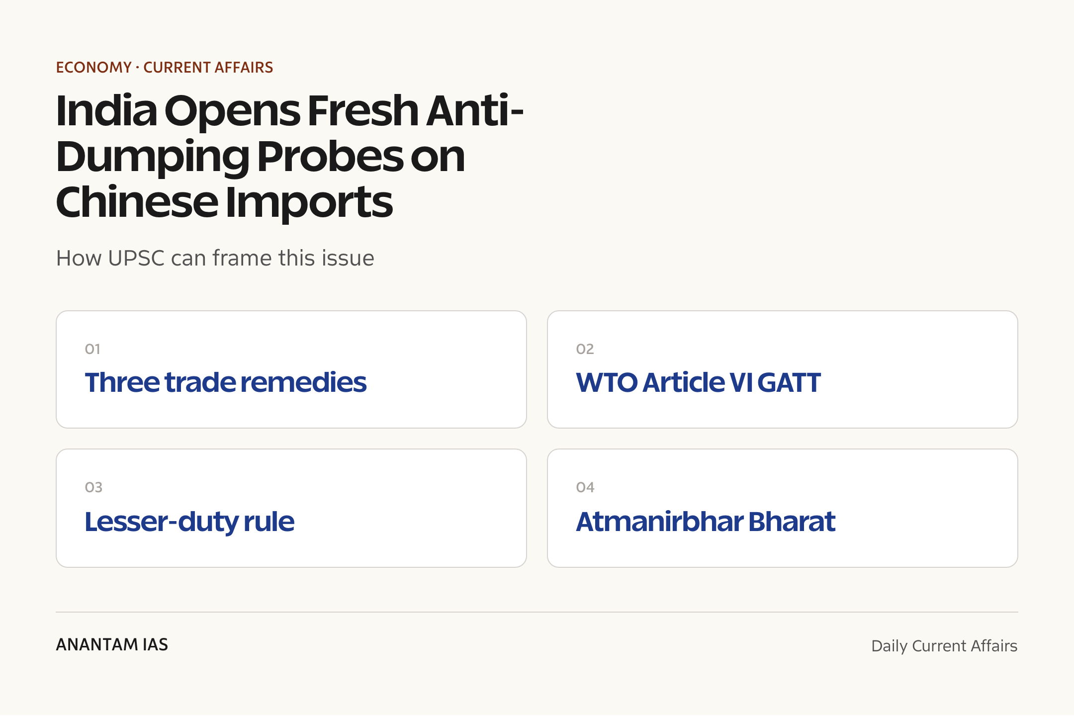 India Opens Fresh Anti-Dumping Probes on Chinese Imports — exam lens
