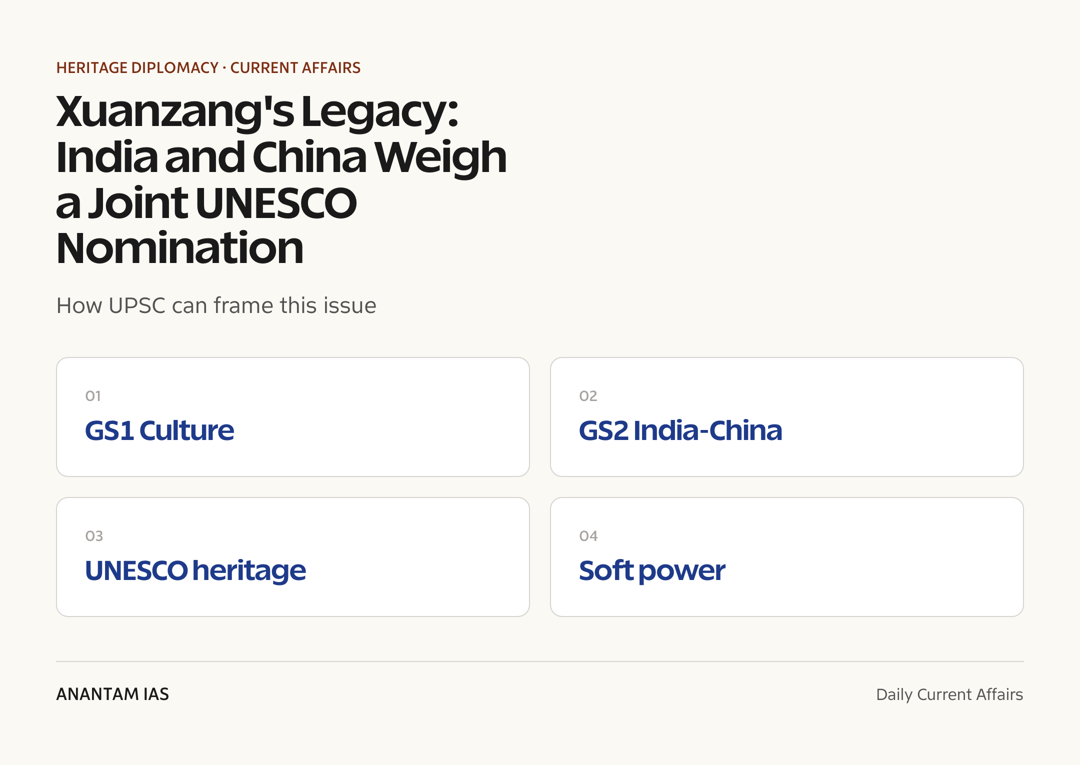 Xuanzang's Legacy: India and China Weigh a Joint UNESCO Nomination — exam lens