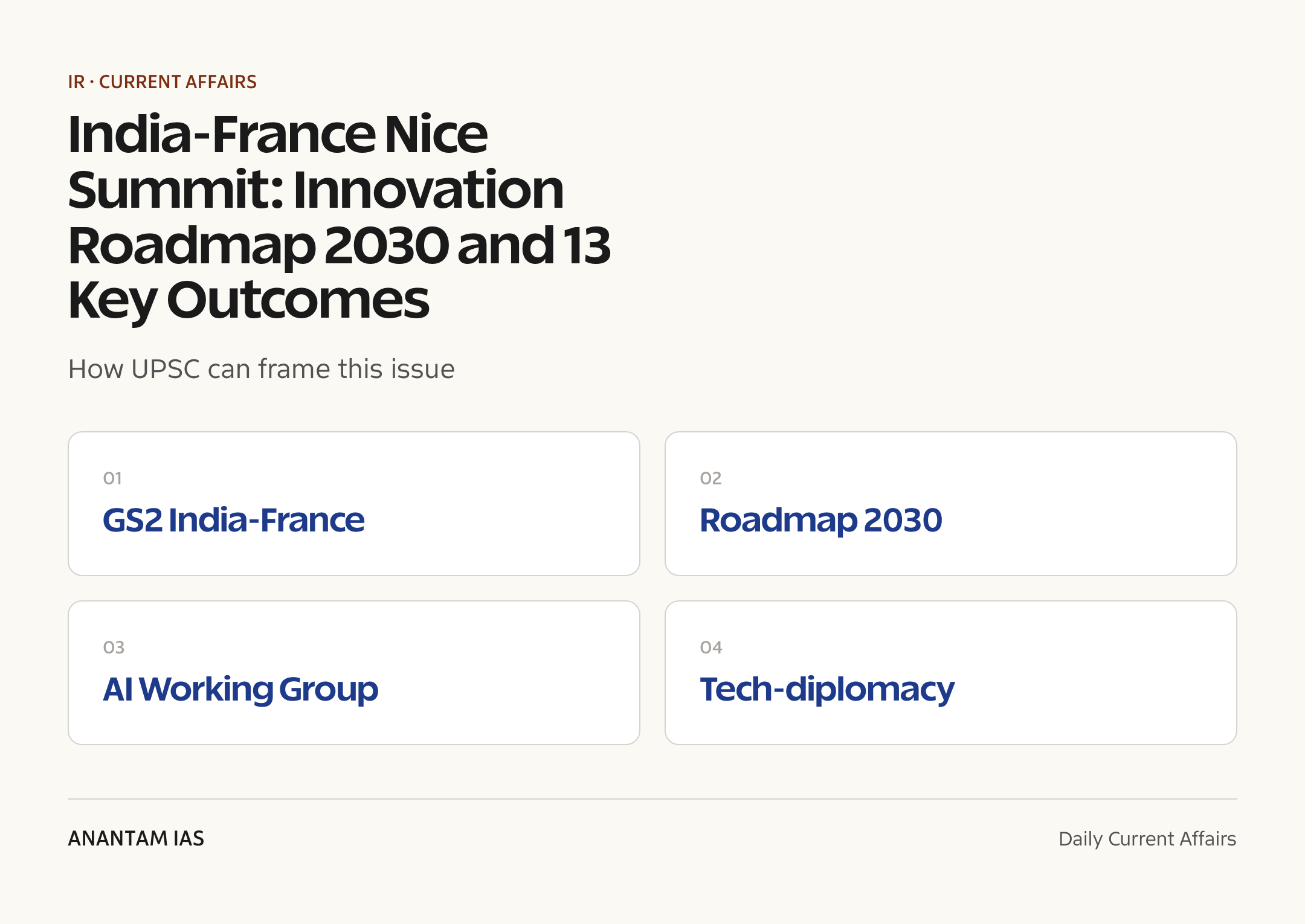 India-France Nice Summit: Innovation Roadmap 2030 and 13 Key Outcomes — exam lens
