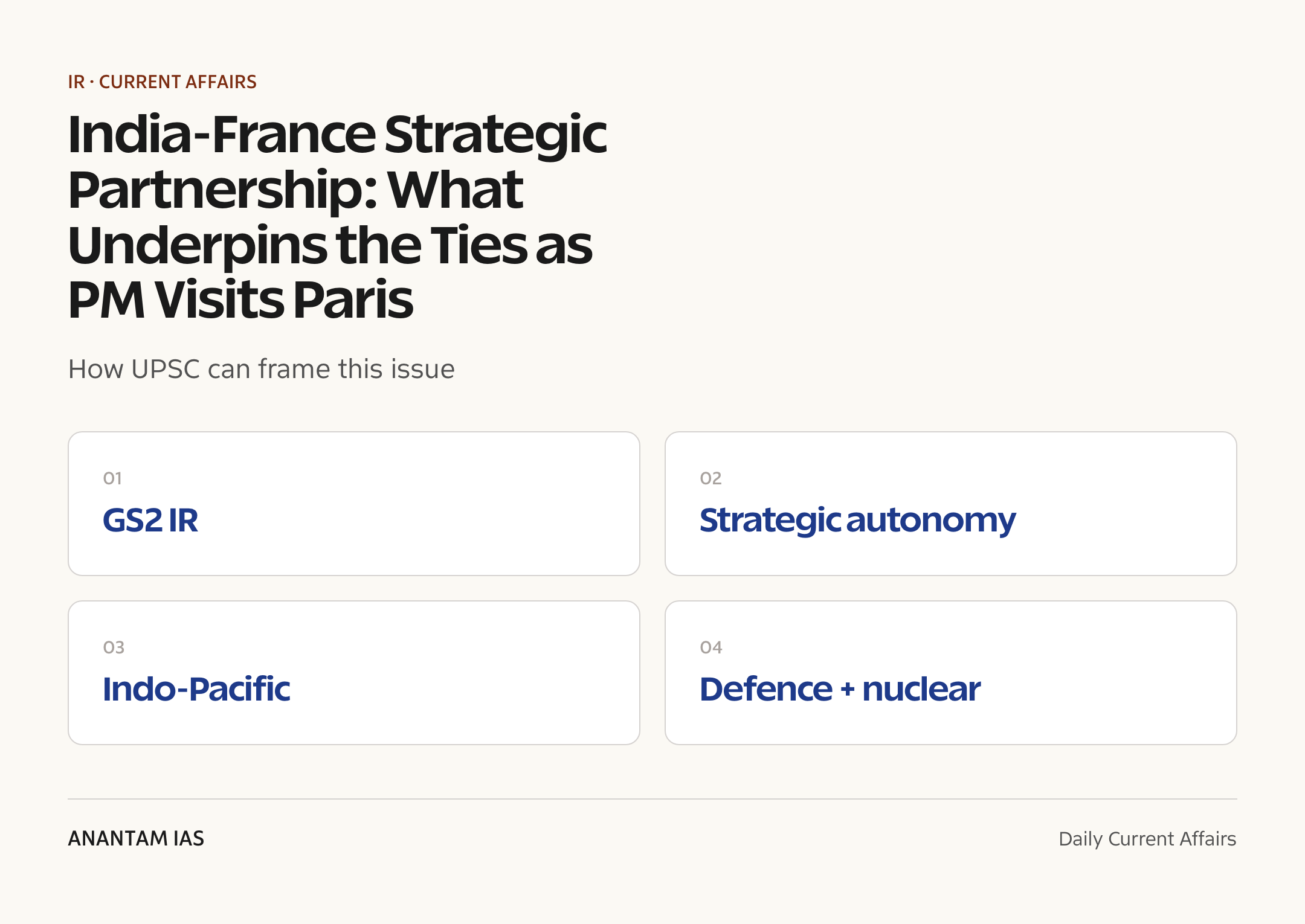 India-France Strategic Partnership: What Underpins the Ties as PM Visits Paris — exam lens