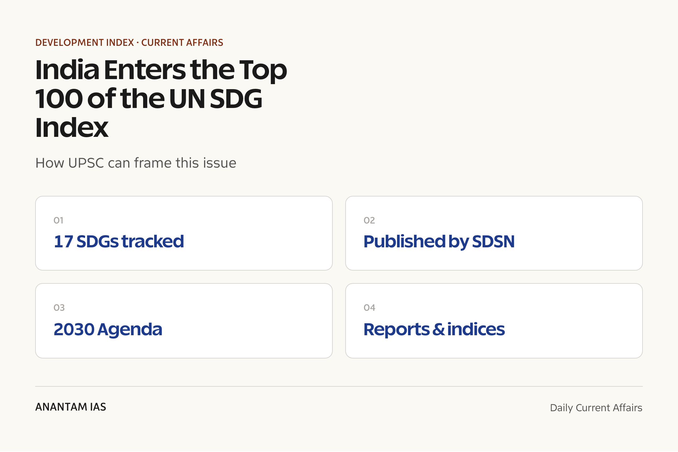 India Enters the Top 100 of the UN SDG Index — exam lens