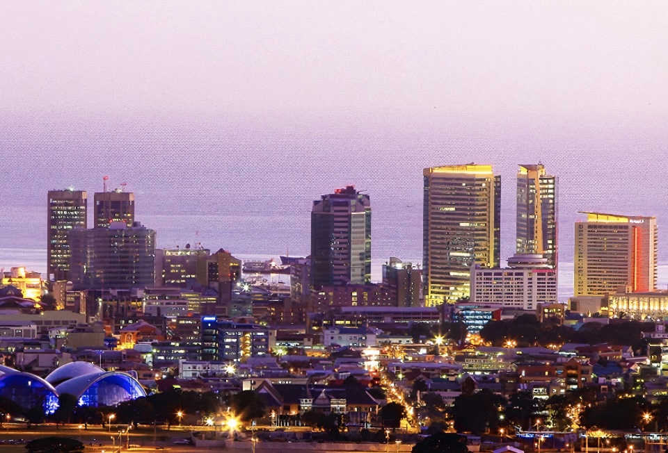 City skyline and waterfront of Port of Spain, the capital of Trinidad and Tobago