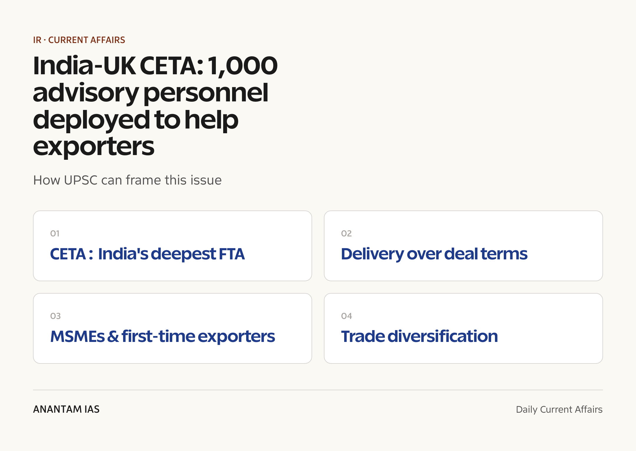 India-UK CETA: 1,000 advisory personnel deployed to help exporters — exam lens