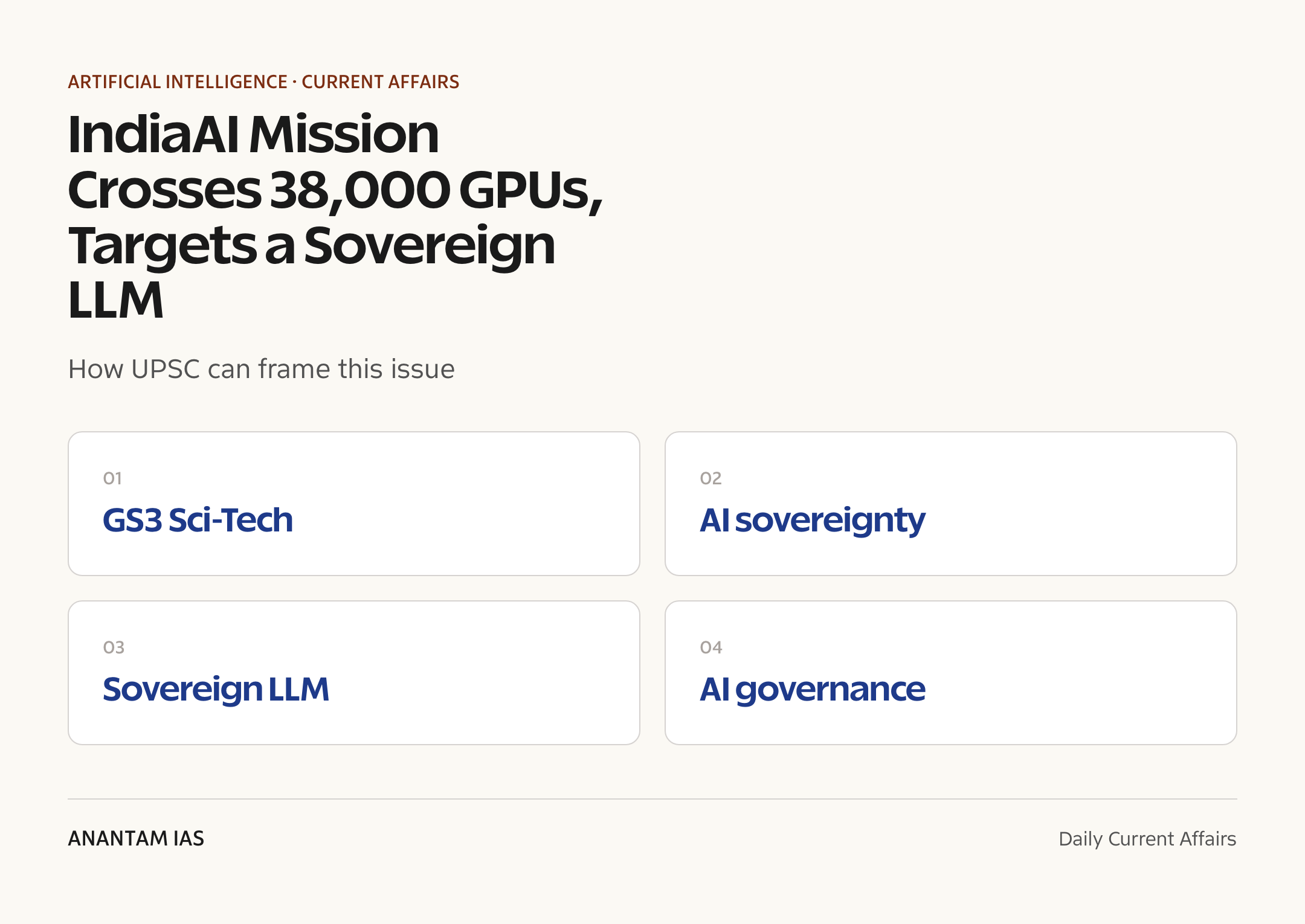 IndiaAI Mission Crosses 38,000 GPUs, Targets a Sovereign LLM — exam lens