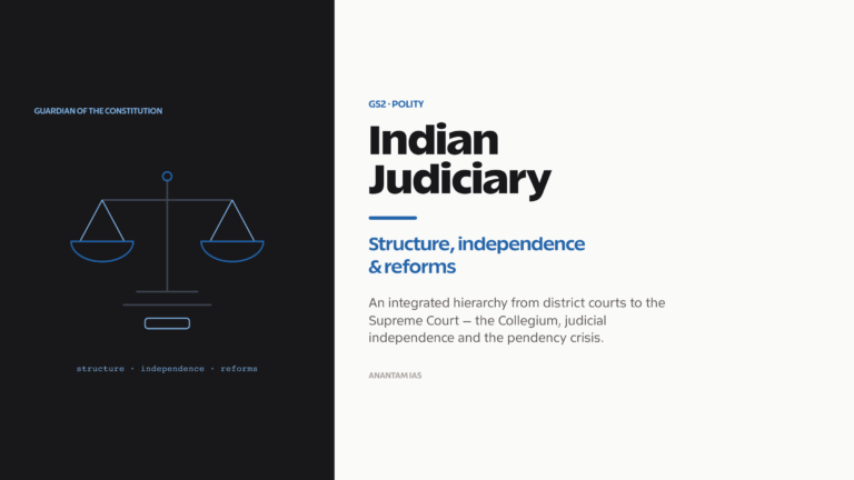 Indian judiciary: integrated court structure, independence safeguards and reform debates.