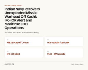 Indian Navy Recovers Unexploded Missile Warhead Off Kochi: IFC-IOR Alert and Maritime EOD Operations graphic 1 for UPSC current affairs