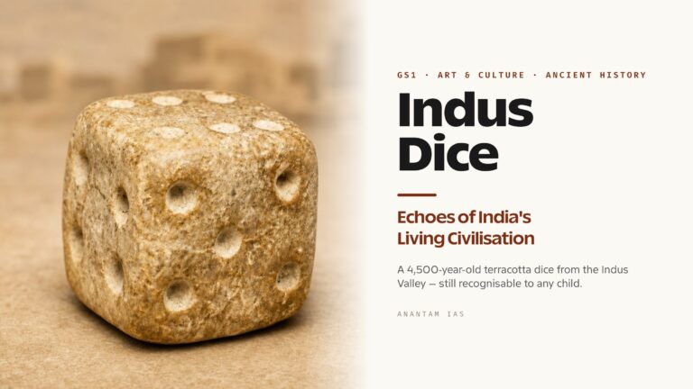 Featured graphic: a weathered Indus Valley terracotta dice beside the title Indus Dice, Echoes of India's Living Civilisation